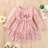 Girls Lace First Birthday Party Romper Dress.